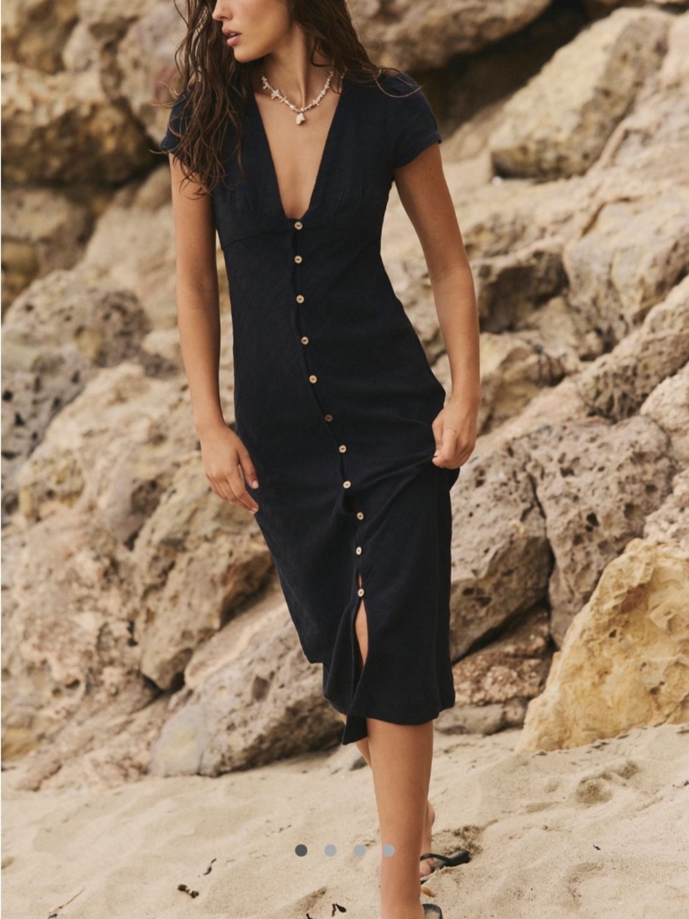 Free People New in Town Black Button-Front Midi Dress XS - Picture 2 of 9